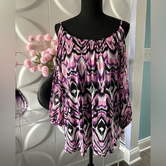 INC International Concepts Women's Cold Shoulder Ikat Blouse Size XL NWT - Picture 1 of 7